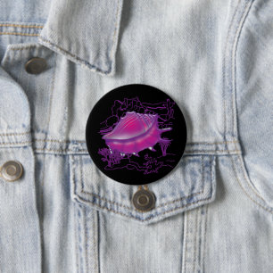 Pink sea shell 7.5 cm round badge