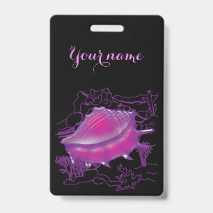 Pink sea shell ID badge