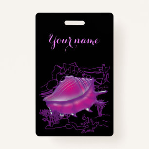 Pink sea shell ID badge