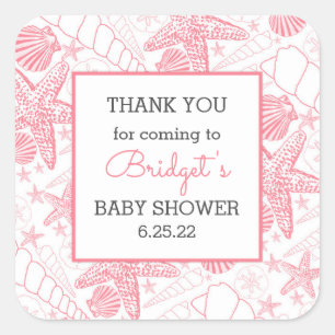 Pink Sea Shells baby shower favour thank you Square Sticker