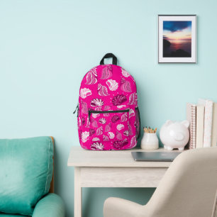 pink sea shells beach ocean printed backpack