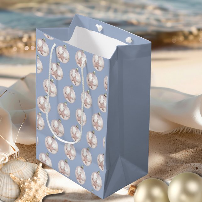 Pink Sea Star Ornament dusty blue pattern Medium Gift Bag (Pink Sea Star Ornament dusty blue pattern Medium Gift Bag)