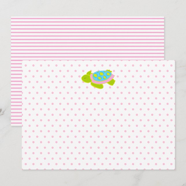 Pink Sea Turtle Note Card Stationery (Front/Back)