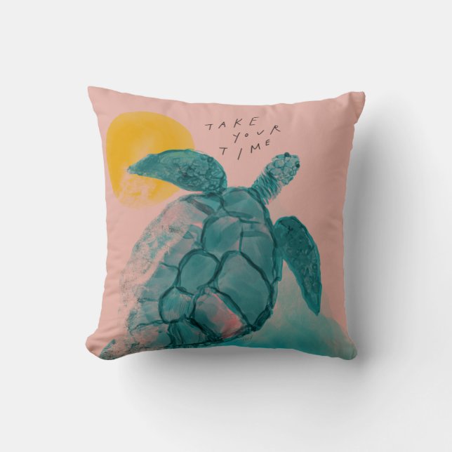 Pink Sea Turtle Painting Cushion (Front)