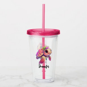 Pink Sea Turtle Whimsical & Cute Acrylic Tumbler