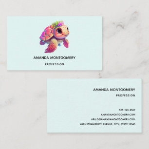 Pink Sea Turtle Whimsical & Cute Business Card