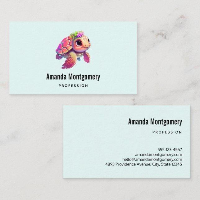 Pink Sea Turtle Whimsical & Cute Business Card (Front/Back)