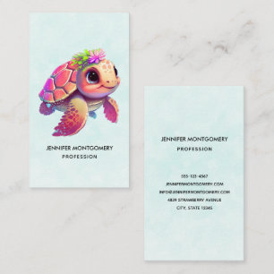 Pink Sea Turtle Whimsical & Cute Business Card