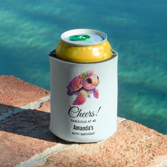 Pink Sea Turtle Whimsical & Cute Can Cooler (In Situ Pool)