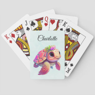 Pink Sea Turtle Whimsical & Cute Playing Cards