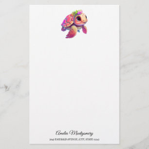 Pink Sea Turtle Whimsical & Cute Stationery