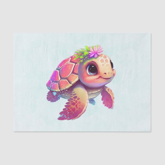 Pink Sea Turtle Whimsical & Cute Tissue Paper (Front)