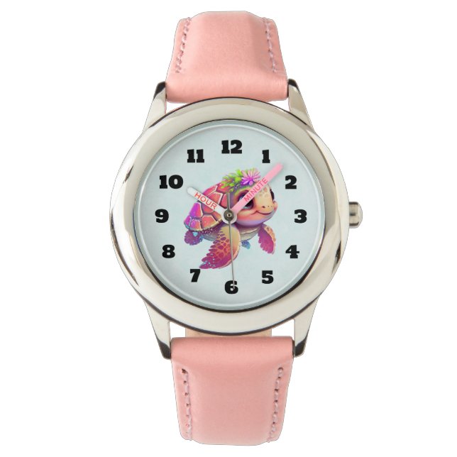 Pink Sea Turtle Whimsical & Cute Watch (Front)