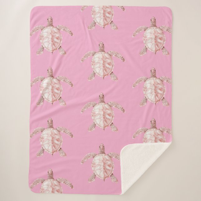 Pink Sea Turtles Sherpa Blanket (Front)