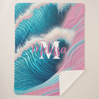 Pink sea water Monogram Sherpa Blanket