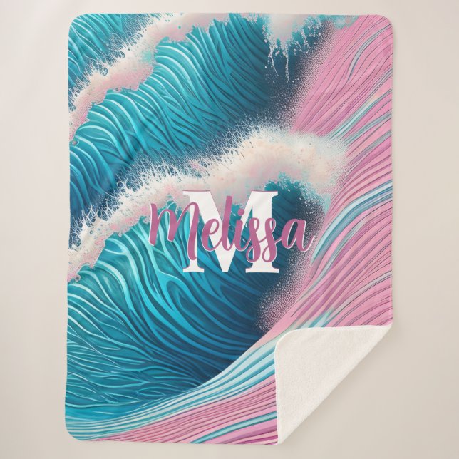 Pink sea water Monogram Sherpa Blanket (Front)