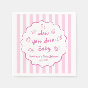Pink Sea You Soon Baby Bells Coastal Baby Shower Napkin