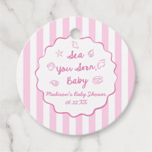 Pink Sea You Soon Baby Coastal Baby Shower Favour Tags