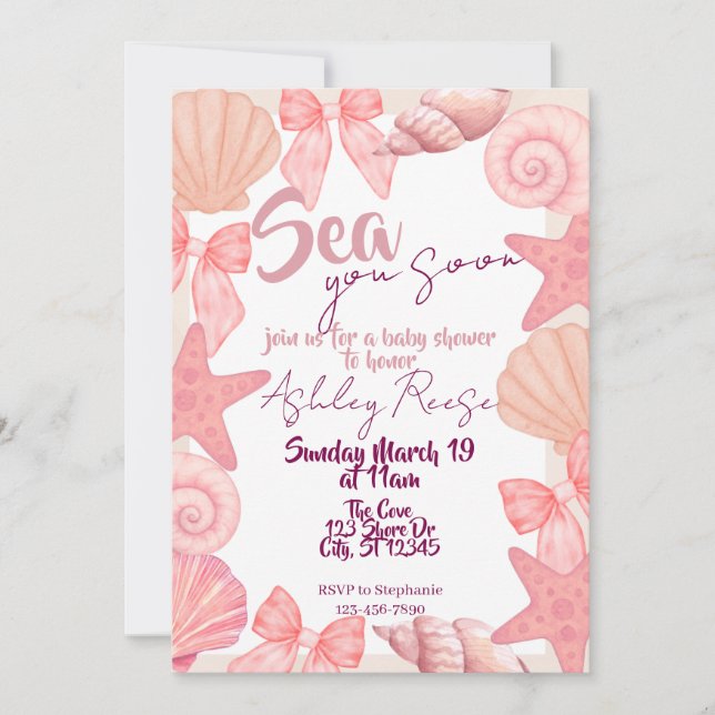 Pink "Sea you soon" Baby Shower Invitation (Front)