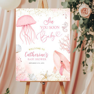 Pink Sea You Soon Baby Shower Welcome Sign