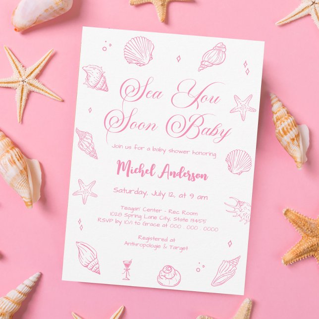Pink Sea You Soon Coastal Baby Shower Invitation (Creator Uploaded)