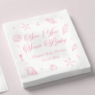 Pink Sea You Soon Coastal Baby Shower  Napkin