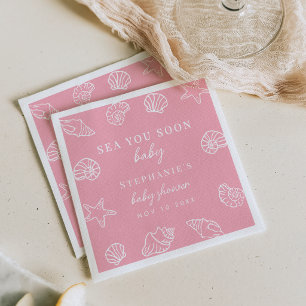 Pink Sea You Soon Coastal Beach Girl Baby Shower Napkin
