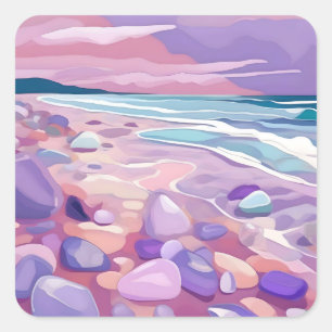 Pink seaglass on beach. square sticker