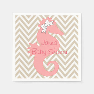 Pink Seahorse Beach Themed Baby Shower Napkins