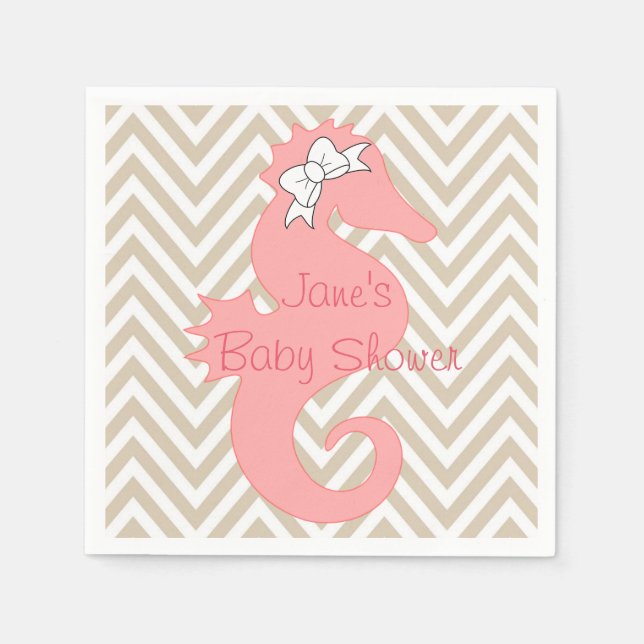 Pink Seahorse Beach Themed Baby Shower Napkins (Front)