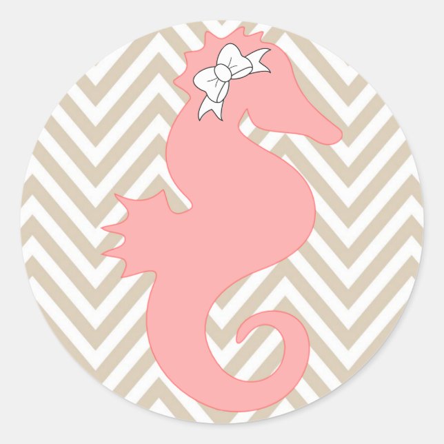 Pink Seahorse Beach Themed Baby Shower Sticker (Front)
