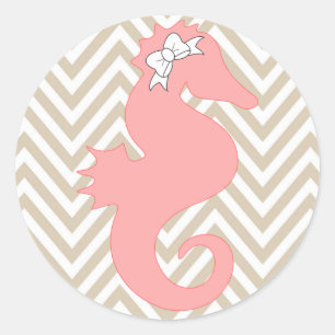 Pink Seahorse Beach Themed Baby Shower Sticker