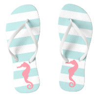 Pink Seahorse on Mint Stripes