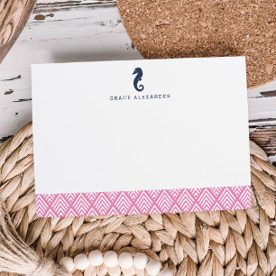 Pink   Seahorse Personalised Stationery Flat Card
