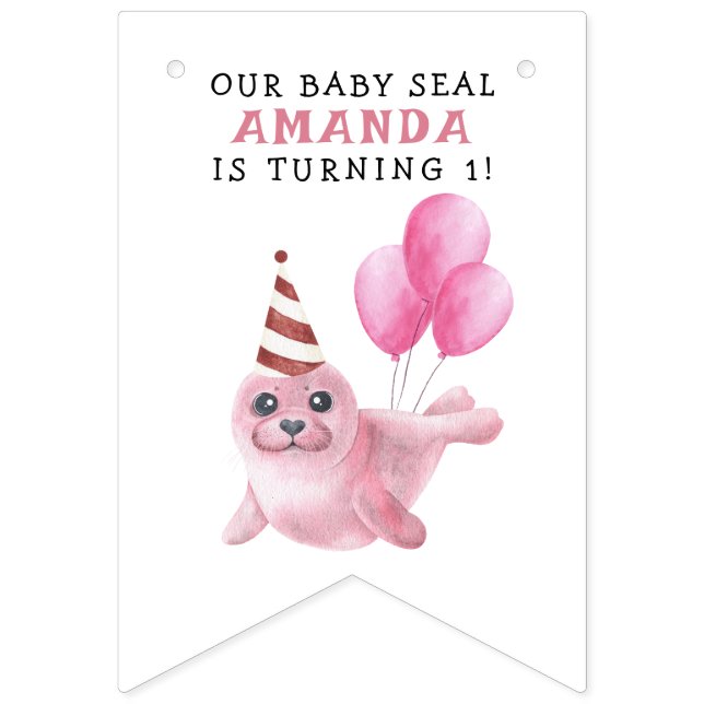 Pink Seal 1st Birthday Under The Sea Bunting (First Flag)