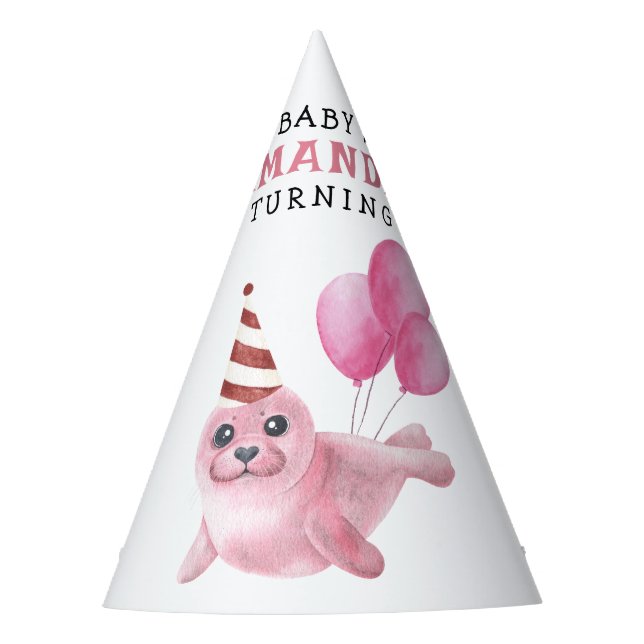 Pink Seal 1st Birthday Under The Sea Party Hat (Front)