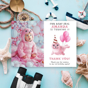 Pink Seal 1st Birthday Under The Sea Thank You Card