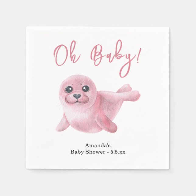 Pink Seal Baby Shower Napkin (Front)
