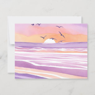 Pink Seas   Watercolor Sunset Ocean Waves Postcard