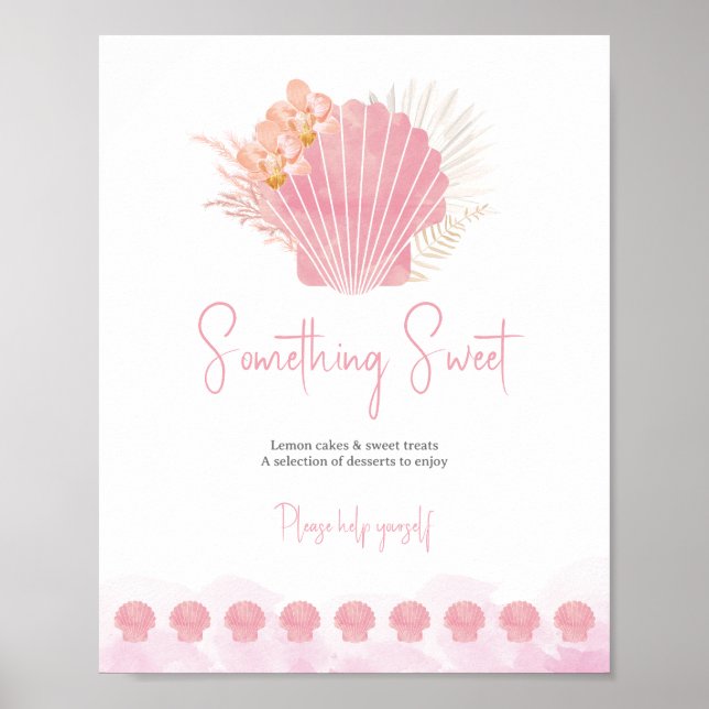 Pink Seashell Baby Shower Dessert Table Sign (Front)
