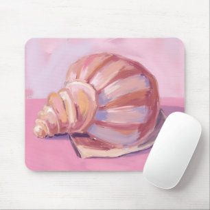 Pink Seashell Coastal Ocean Watercolor Painting Mouse Mat