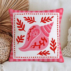 Pink Seashell Design Botanical Ocean Nautical Cushion