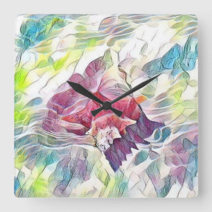 Pink seashell in the sea watercolor painting  square wall clock