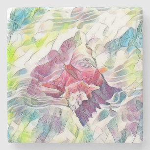 Pink seashell in the sea watercolor painting stone coaster