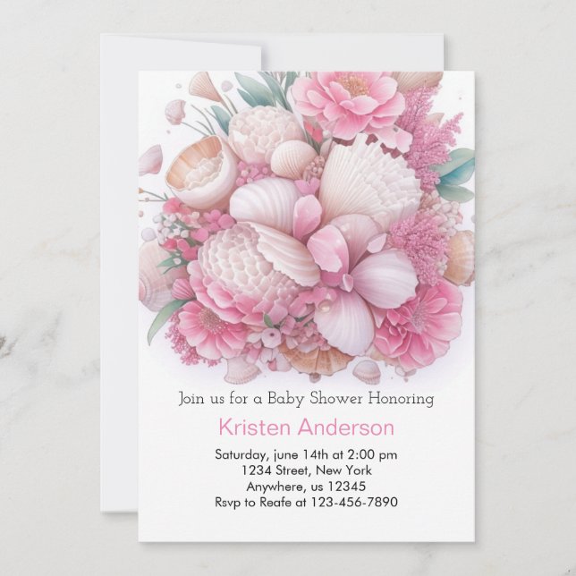 Pink Seashell Oasis Adventure Girl Baby Shower Invitation (Front)