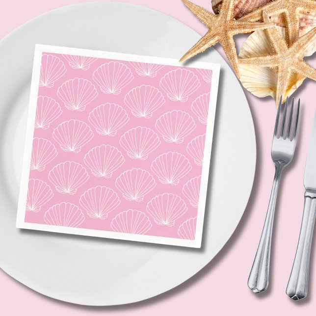 Pink Seashell Ocean coastal Napkin (Pink scallop seashell paper napkin, perfect for summer bbq's at the beach or parties & celebrations.)