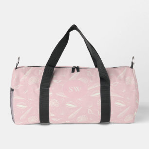 Pink seashell pattern monogram duffle bag