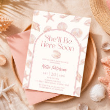 Pink Seashell She'll Be Here Baby Shower
