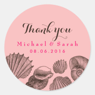 Pink Seashells Beach Wedding Thank You Sticker