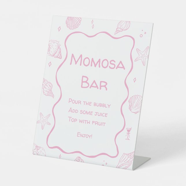 Pink Seashells Coastal Baby Shower Momosa Bar  Pedestal Sign (Front)